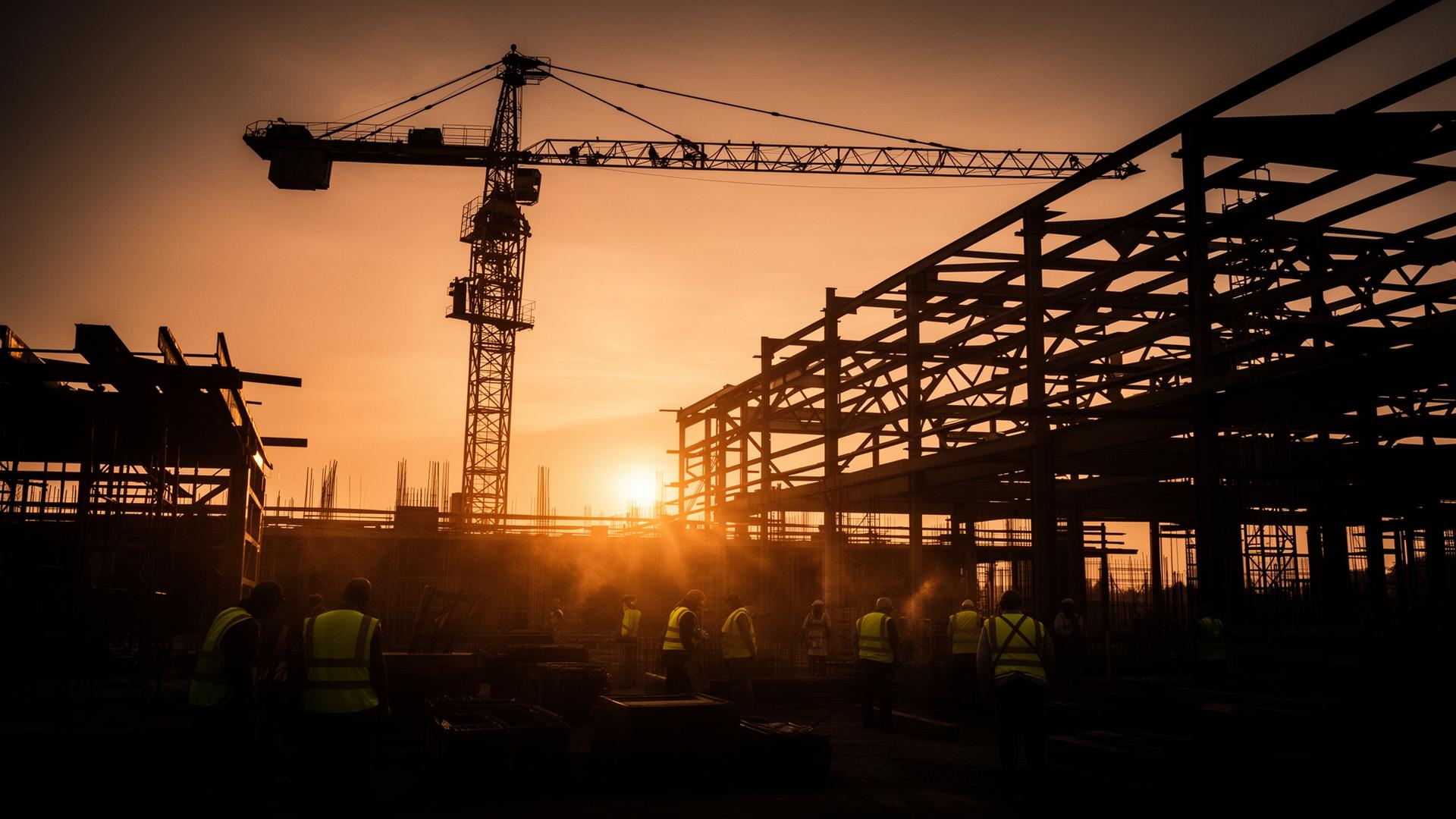 Construction site at sunset